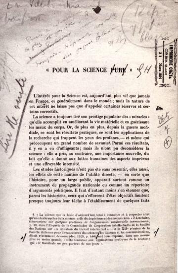 Epreuve de l'article d'Henri Berr